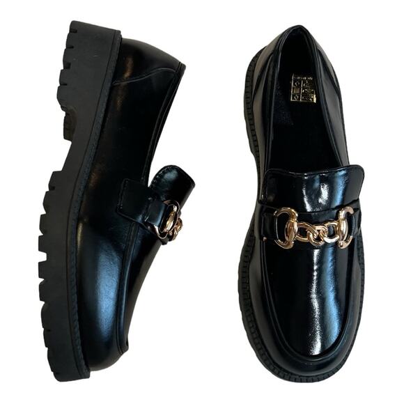 SHEIN Chain Decor Slip On Wedge Loafer Flatform Shoe Black sz 8 (CN40) - Picture 1 of 16
